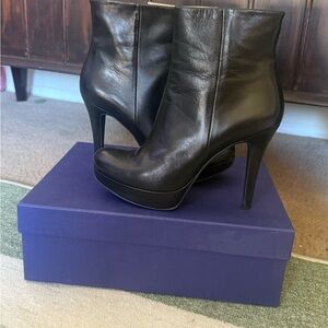 Women's Black Leather High-Heel Ankle Boots